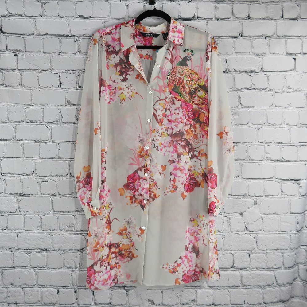 Women's Printed Chiffon Button Down Duster and Tank - Picture 2 of 5
